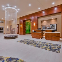 Hampton Inn & Suites lobby and fountain