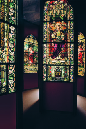 The permanent exhibit in the stained glass gallery at Owensboro Museum of Fine Art.